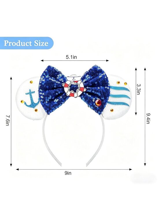 Women Blue Seaman Sequin Bow Mickey Mouse Hair Headband for Cosplay main image 6